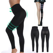 Black women's anti cellulite compression leggings with medium control and wire-free support