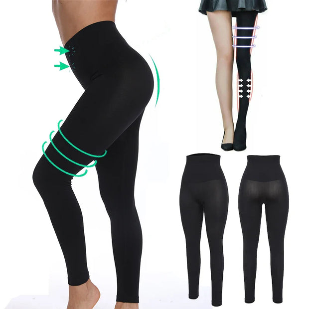 Black women's anti cellulite compression leggings with medium control and wire-free support