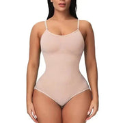 Body minceur sans couture beige pour femme sculptant la silhouette avec bretelles fines