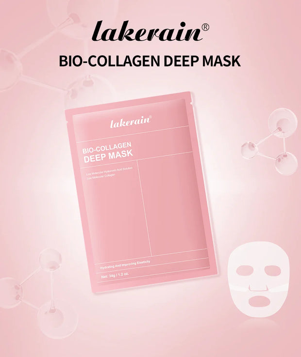 Lakerain Bio-Collagen Deep Face Mask in pink packaging for moisturizing and pore shrinking skincare treatment